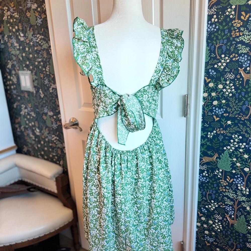 Green Floral Dress with Ruffle Sleeves - Picture 5 of 7